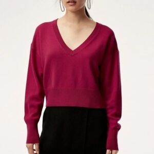 Babaton Deep Pink V-Neck Sweater
